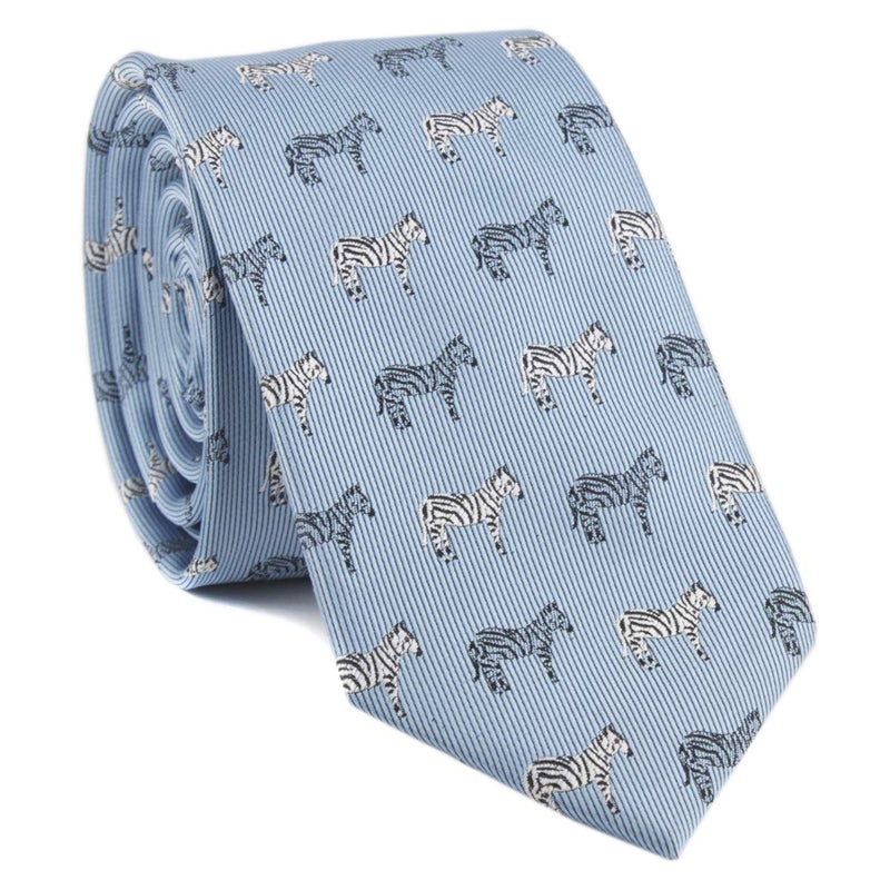 Secdtie Big Boy Blue Silk Cravat Novelty Tie Zebra Casual Ribbed Necktie Neckwear Holiday Gifts for Men - Image 1